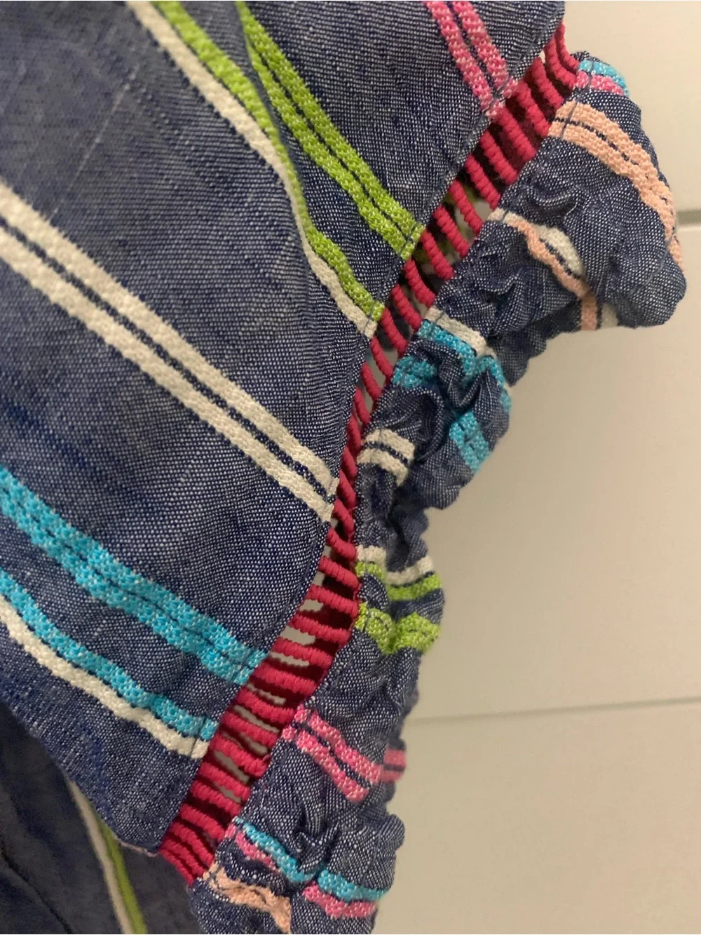 Girls' Navy Multicolor Striped Off-Shoulder Top ( Sz 4-5)